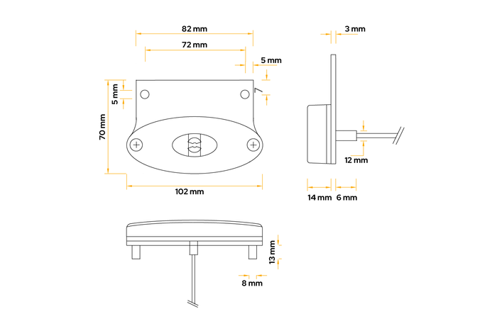ASPÖCK FLATPOINT II LED markerinė lempa, oranžinė, universali, su laikikliu