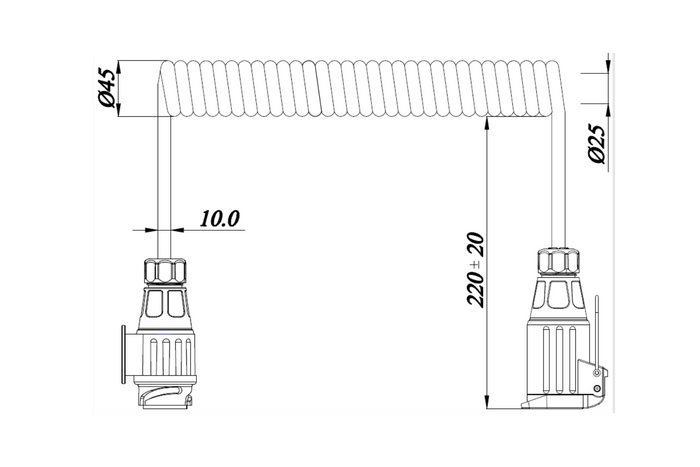 KAMAR E1384-A spiralinis elektros laidas 1,5 m 12 V kištukas/lizdas 13 kontaktų