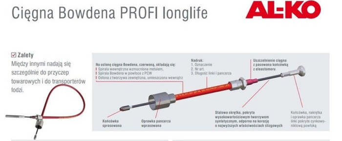 Stabdžių trosas Bowdeno trosas AL-KO 247288 greito surinkimo 1430/1626mm